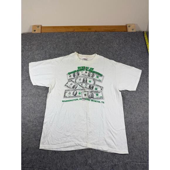 Vintage Bureau of Engraving and Printing Mens L White T Shirt